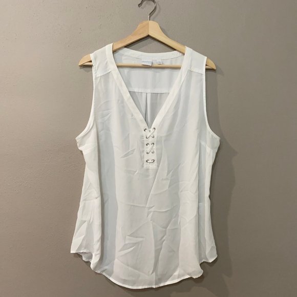 New York & Company Tops - New York & Co Ivory Tie Front Sleeveless Blouse